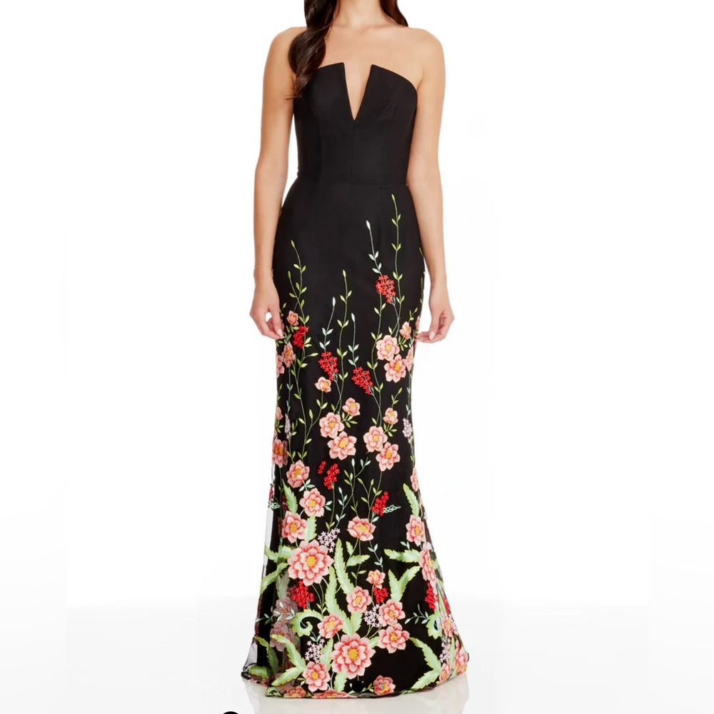 Dress the Population Black Floral Strapless Dress